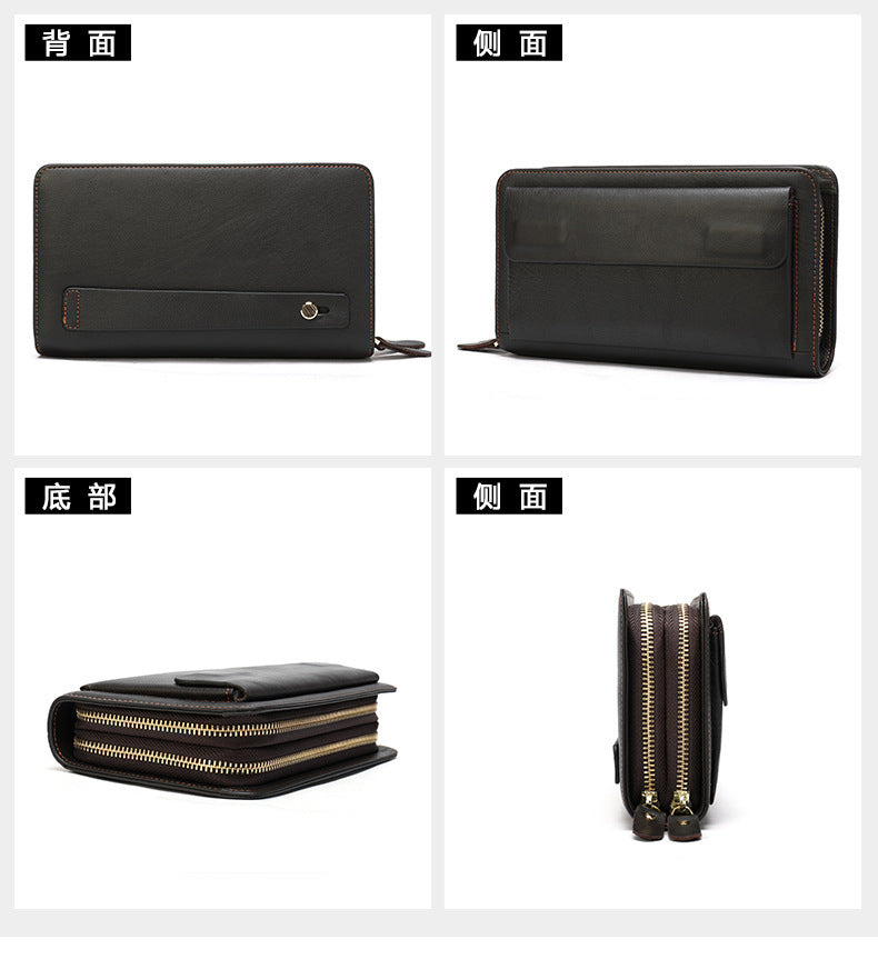 Men's Clutch Bag Genuine Cowhide Leather Wallet Card Holder Business Large Capacity Long Wallet Men's Handbag