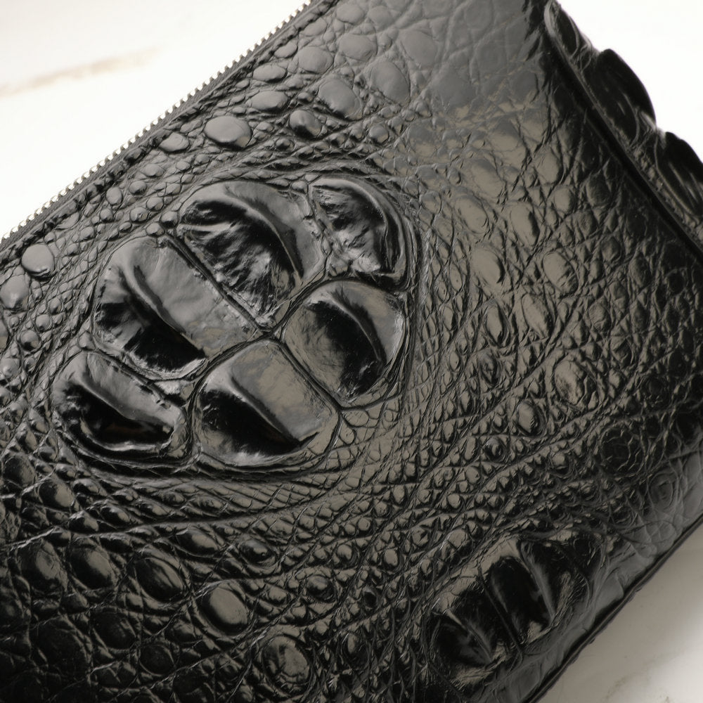 Crocodile Skin Genuine Leather Handbag Double Zipper Security Lock Privacy Protection Business Meeting Men's Bag