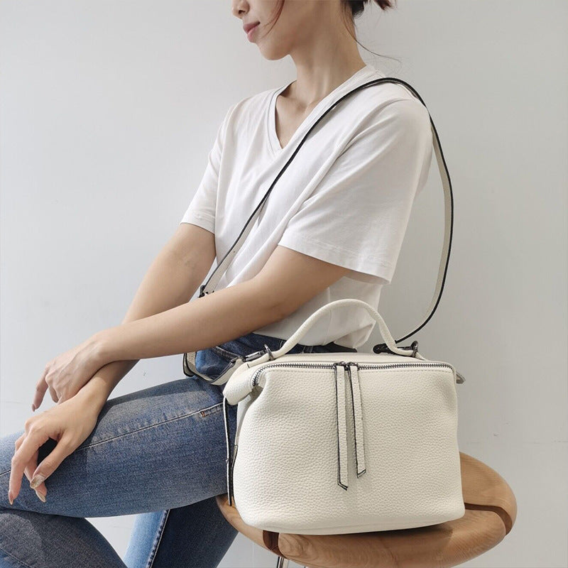 Large capacity ladies shoulder bag handbag two-way zipper genuine leather diagonal shoulder bag