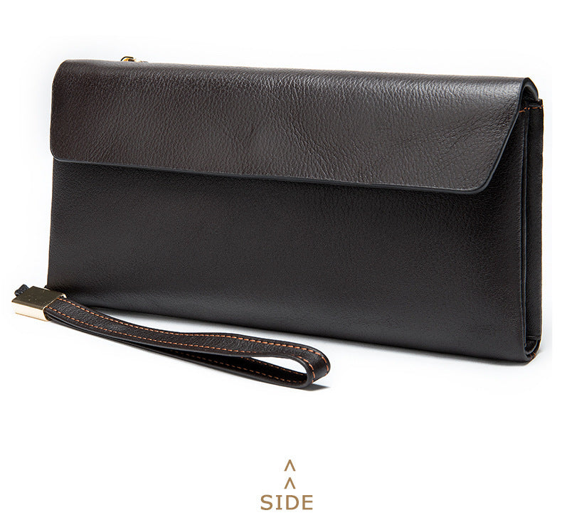 Men's Long Wallet Retro Genuine Cowhide Leather Large Capacity Card Holder RFID Anti-Theft Business Clutch Bag