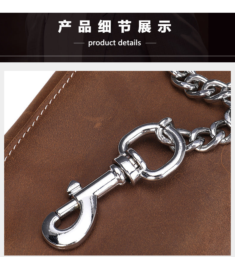Men's Long Wallet, Cowhide, Genuine Leather, Retro Chain, Multi-Card Holder, Anti-Theft Wallet, Men's Wallet Wrist Bag
