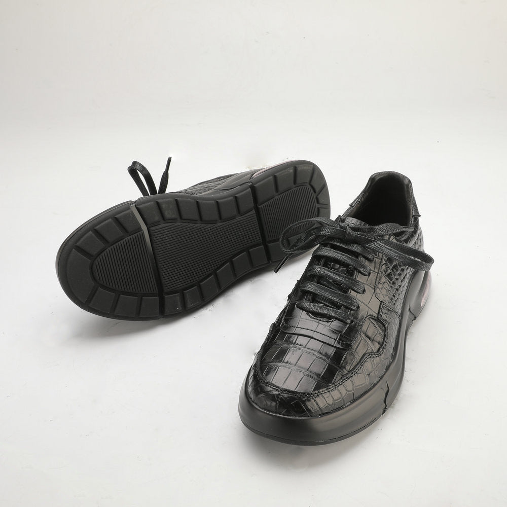 Crocodile Belly Skin Genuine Leather Men's Casual Shoes Rubber Thick Sole Athletic Shoes Air Cushion Damping Sneakers