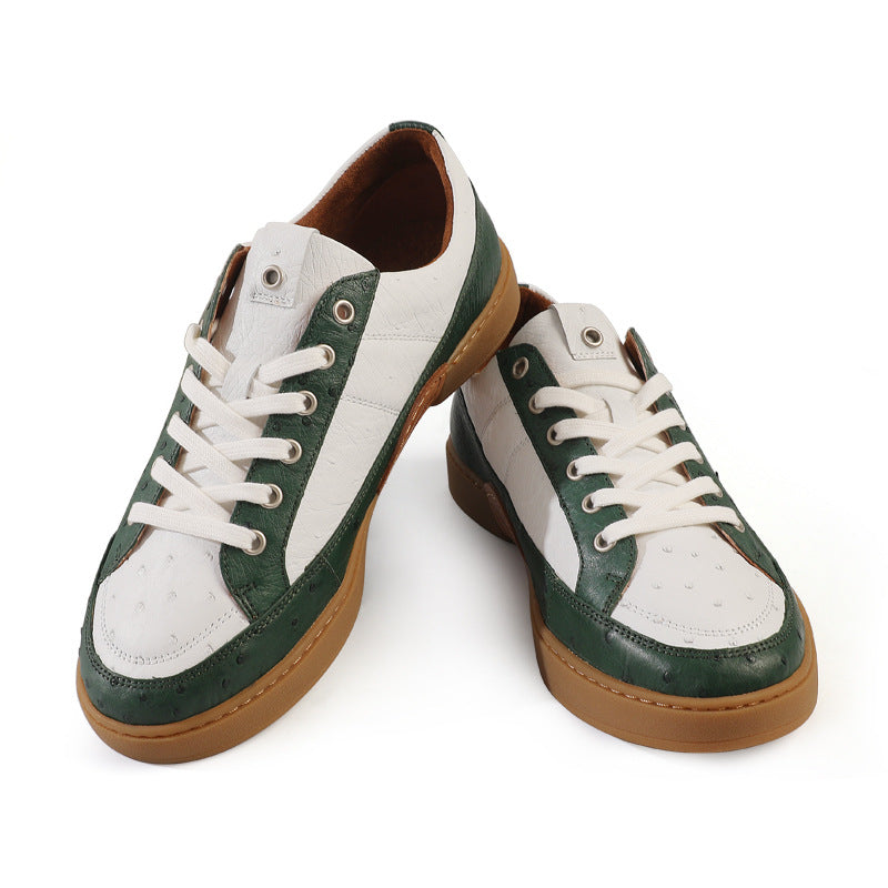 South African Ostrich Skin Genuine Leather Men's Sneakers Sports Casual Shoes Flat Bottom Shoes