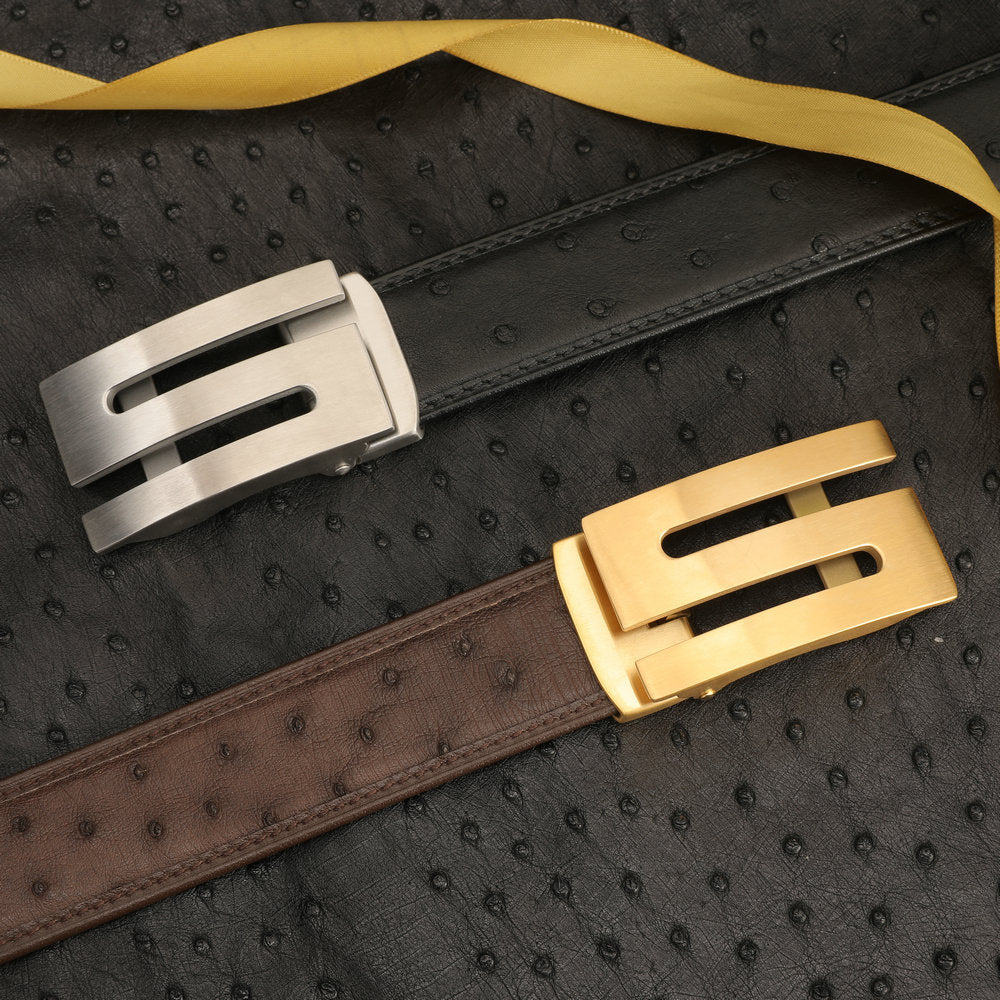 New Ostrich Skin Genuine Leather Men's Belt Automatic Buckle Width 3.4cm Business Casual Luxury Men's Belt