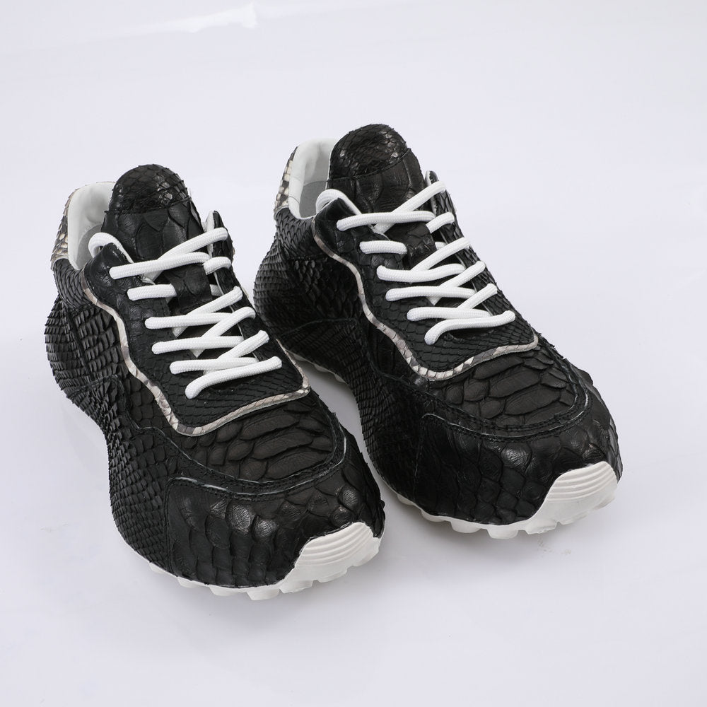 Python Skin Genuine Leather Men's Sneakers Sports Casual Shoes Fashion In Heels Men Shoes