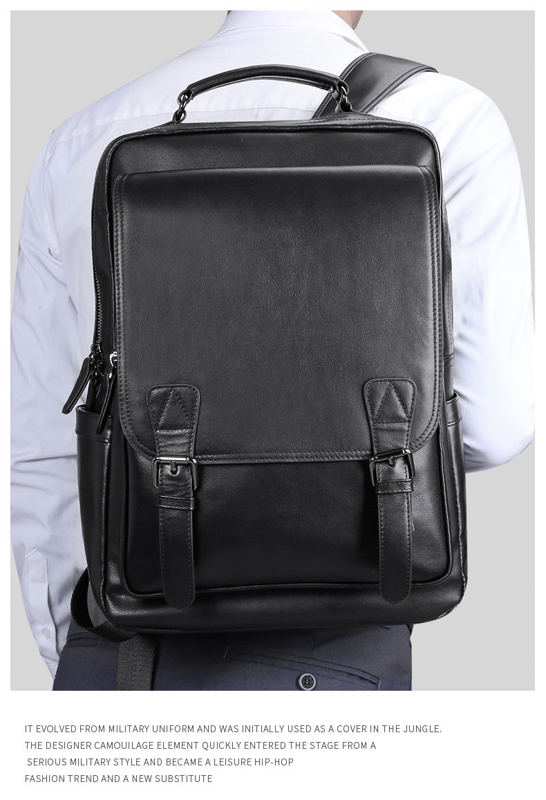 Men's backpack, genuine cowhide leather, casual business, travel fashion, waterproof, large capacity, double shoulder backpack