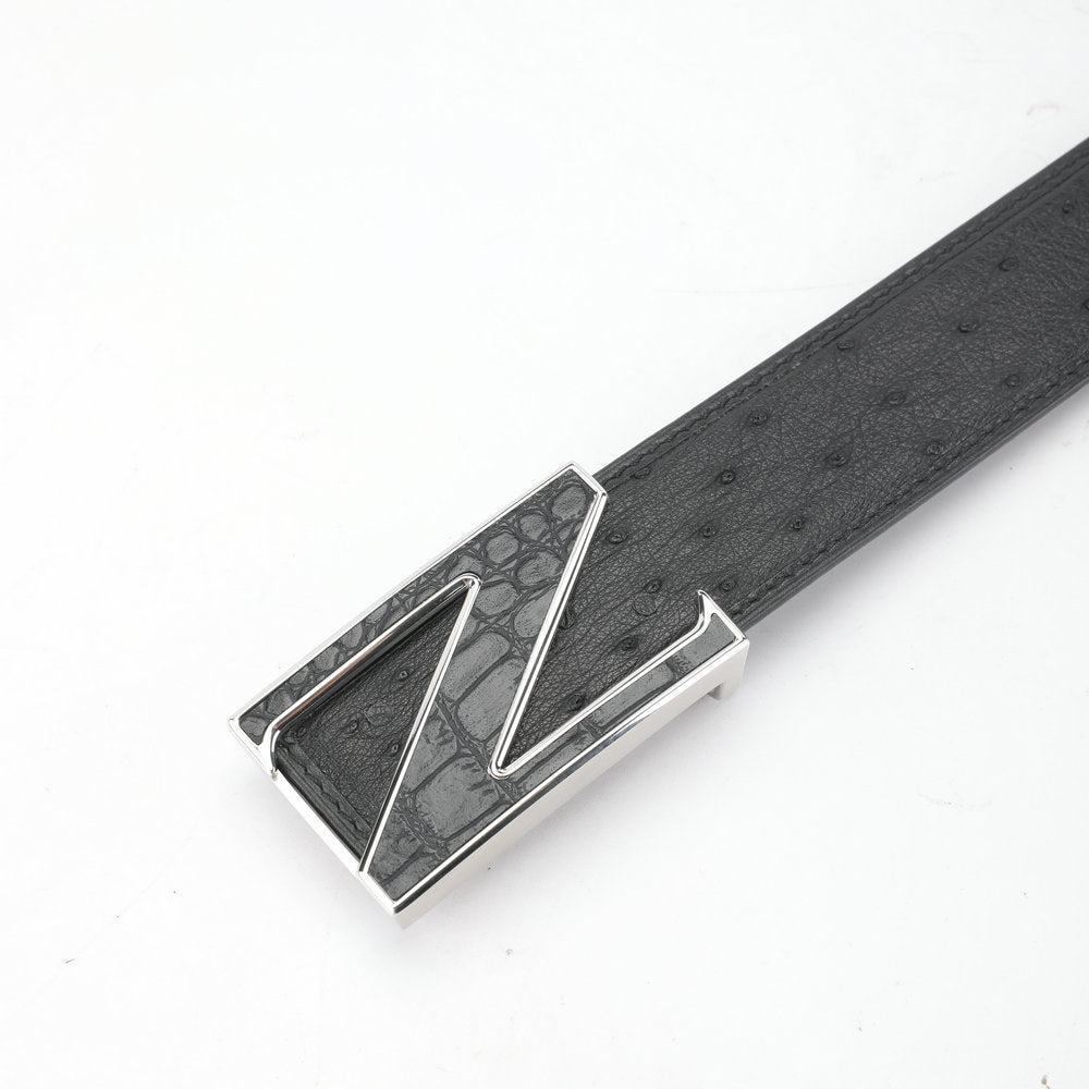 Ostrich skin genuine leather men's belt fashion business casual smooth buckle men belt