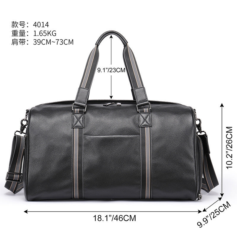 Men's Fitness Bag Genuine Cowhide Leather Dry/Wet Separate Short-distance Luggage Bag Men's Travel Bag Shoulder Bag