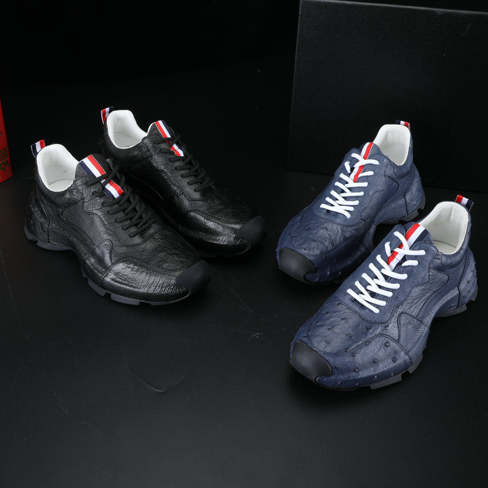 2023 New Ostrich Skin Men's Shoes Genuine Leather Luxury Fashion Casual Sports Shoes