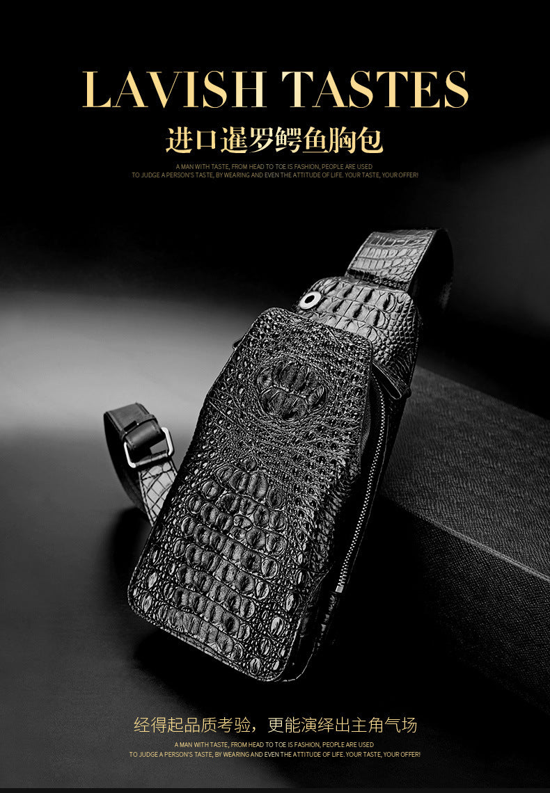 Crocodile bone skin bust bag genuine leather men's bag casual luxury crossbody bag