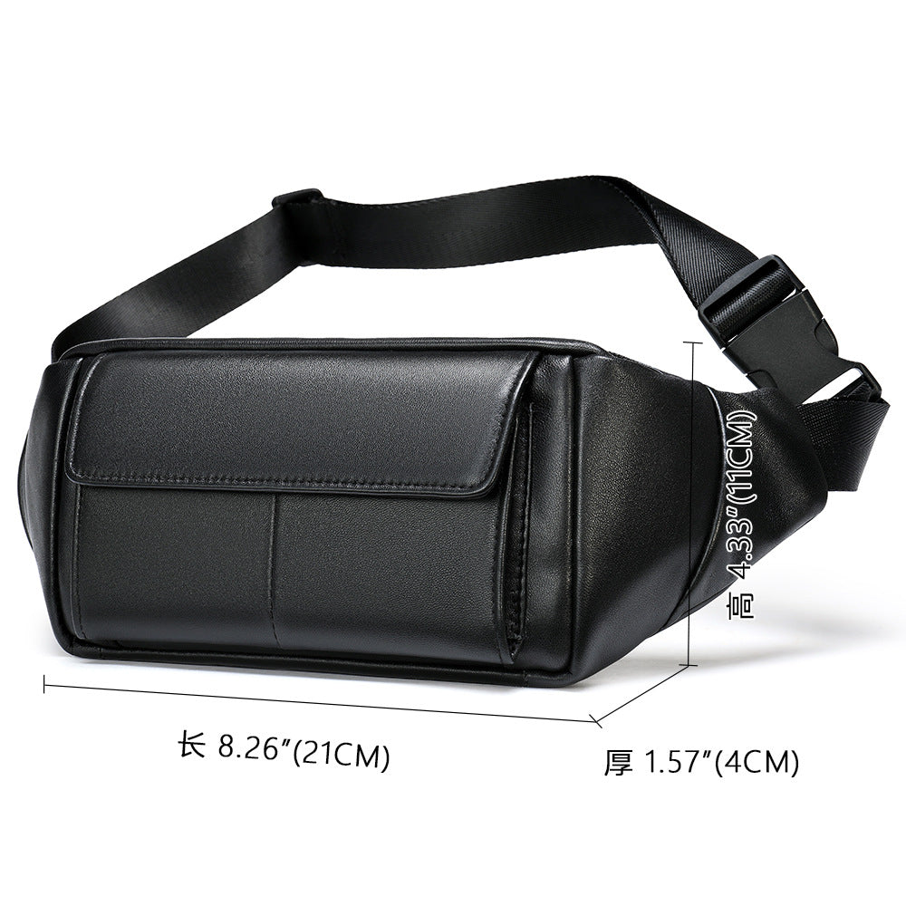 Men's Waist Bag Sheepskin Genuine Leather Fashion Casual Simple Multifunctional Crossbody Bust Bag