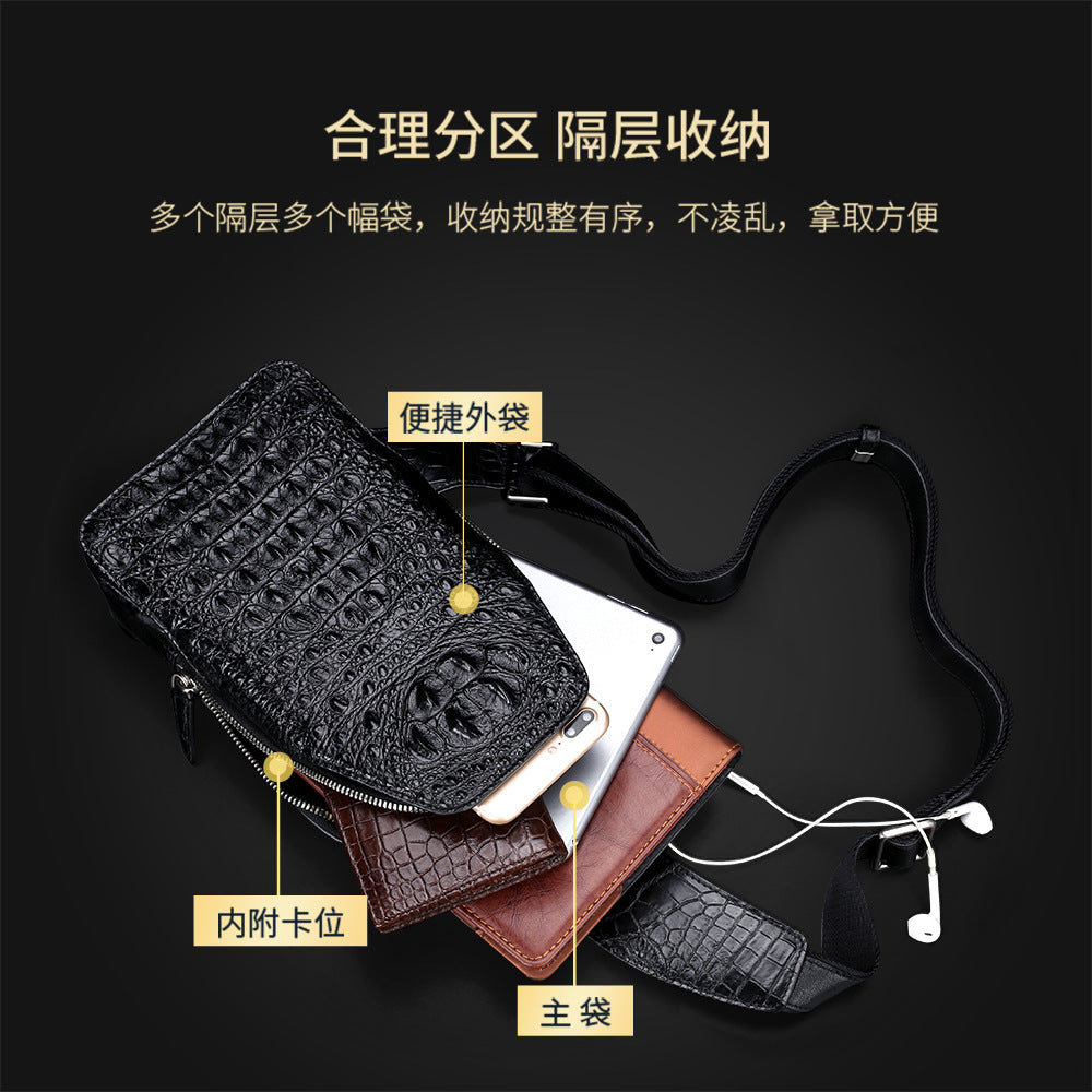 Crocodile bone skin bust bag genuine leather men's bag casual luxury crossbody bag