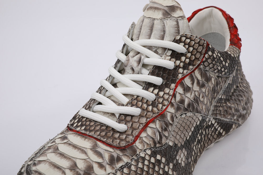 Python Skin Genuine Leather Men's Sneakers Sports Casual Shoes Fashion In Heels Men Shoes