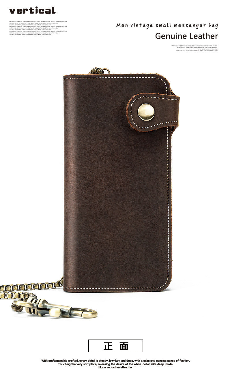 Men's long wallet cowhide genuine leather chain anti-theft clutch bag men's wallet