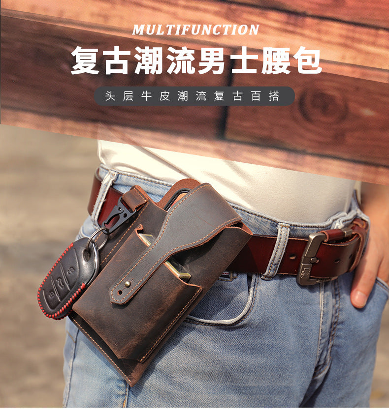 Men's waist bag cowhide sports lock bag for men