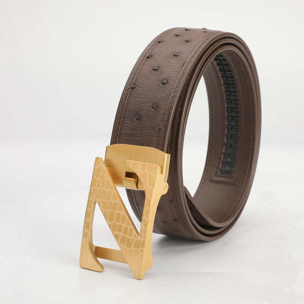 New Ostrich Skin Men's Belt Genuine Leather Automatic Buckle Casual Business Width 3.4cm Men's Belt