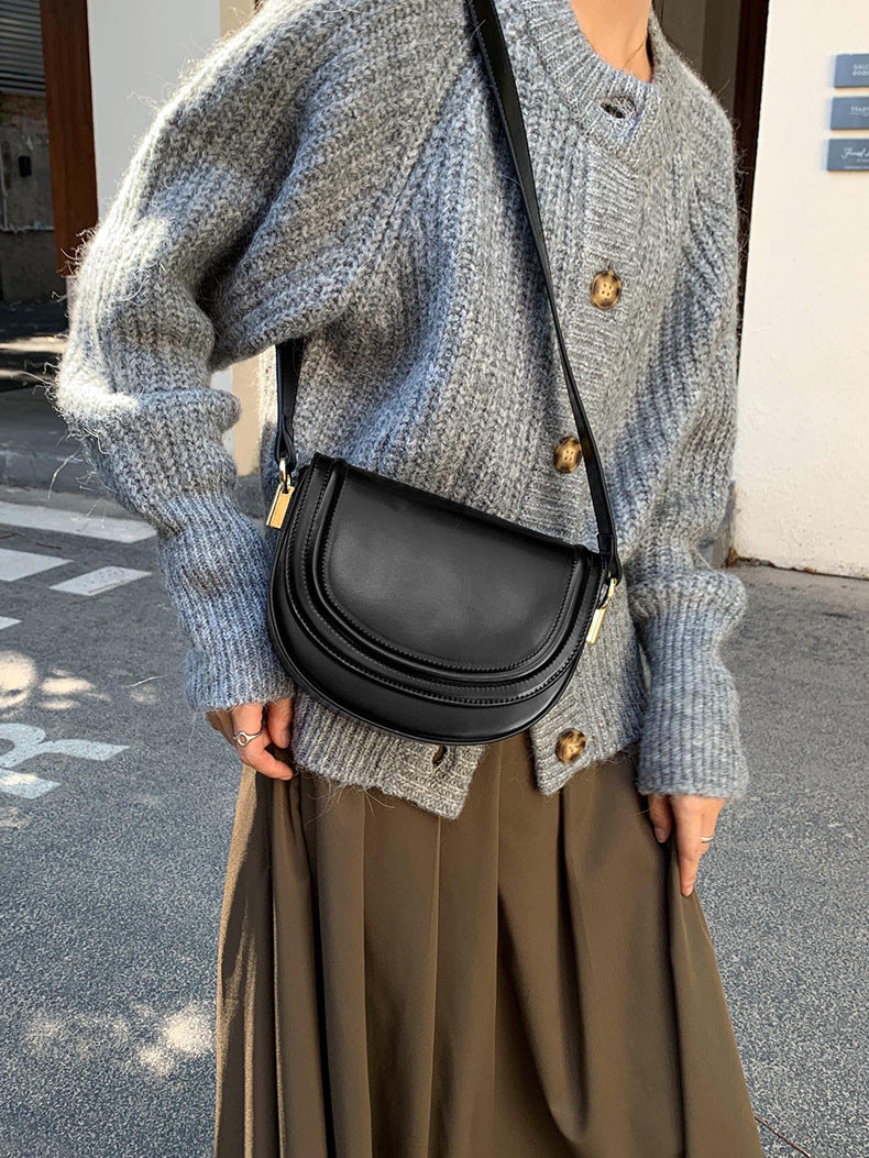 Saddle Bag Luxury Genuine Leather Shoulder Bag Large Capacity Cowhide Women's Bag Fashion Goes with Anything