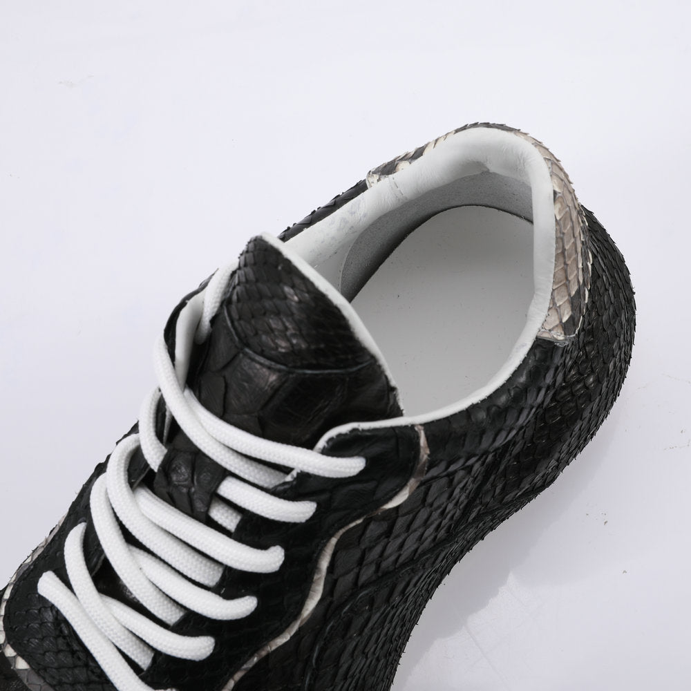 Python Skin Genuine Leather Men's Sneakers Sports Casual Shoes Fashion In Heels Men Shoes