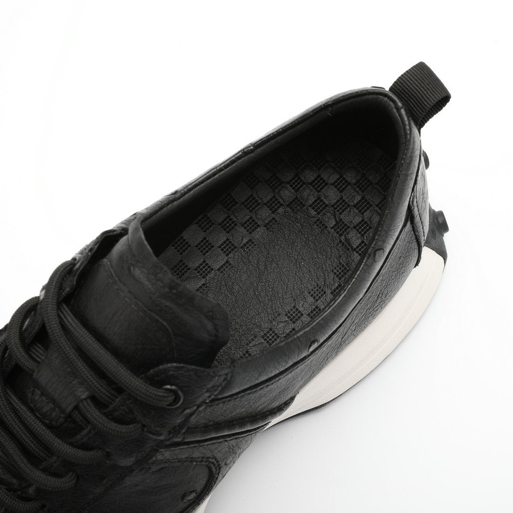 Ostrich skin men's shoes genuine leather sports casual sneakers thick sole wear-resistant breathable men's shoes