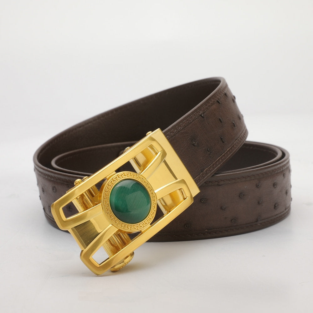 New type men's belt ostrich skin genuine leather automatic buckle business casual high quality male belt