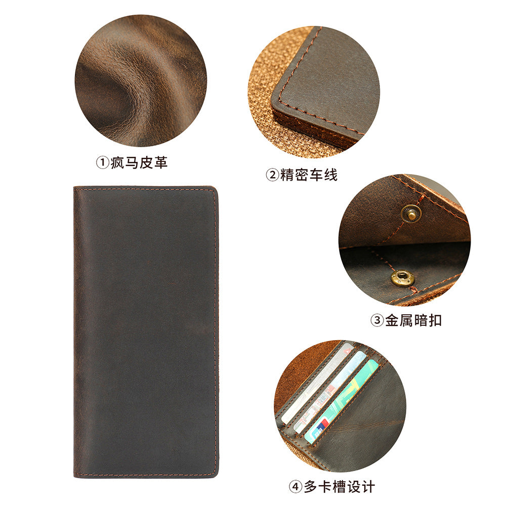 Men's long wallet made of genuine cowhide leather fashion retro clutch bag men's wallet card bag