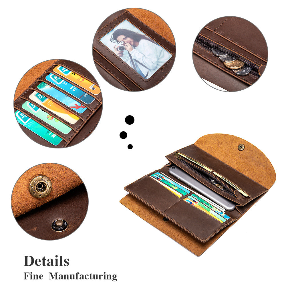Men's Long Wallet RFID Clutch Bag Crazy Horse Retro Card Holder Men's Wallet Card Bag