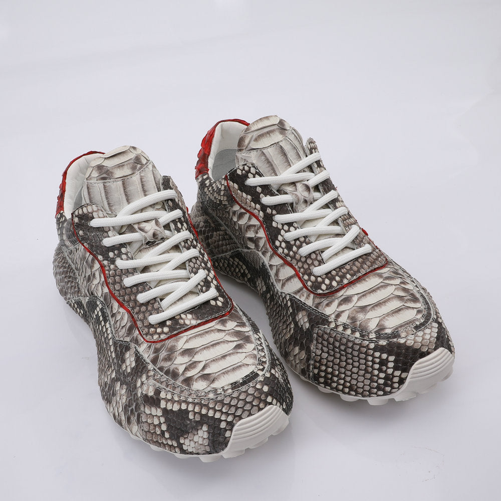 Python Skin Genuine Leather Men's Sneakers Sports Casual Shoes Fashion In Heels Men Shoes