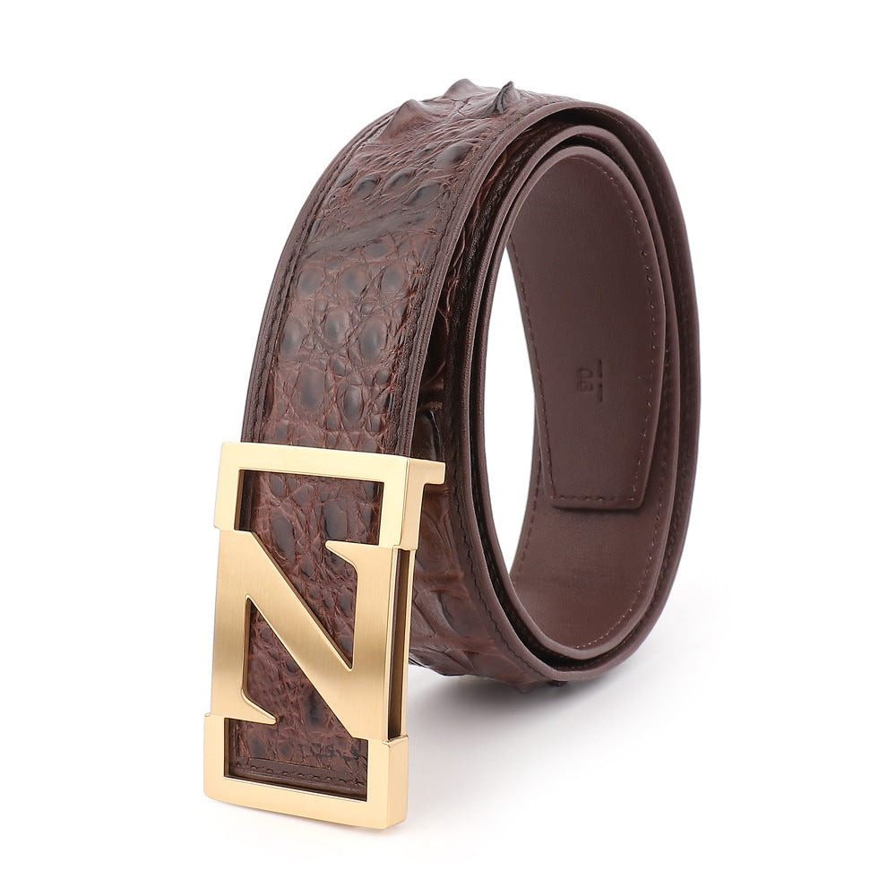 New Men's Belt Siamese Crocodile Skin Genuine Leather No Pieces Fashion Casual Men's Belt