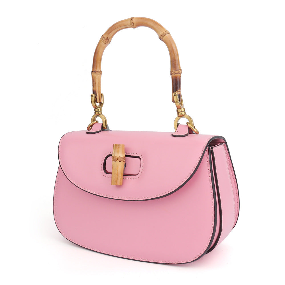 Women's Bag Bamboo Bush Bag Cowhide Retro Saddle Bag 2way Bag Trend Shoulder Shoulder Bag Leather Tote Bag