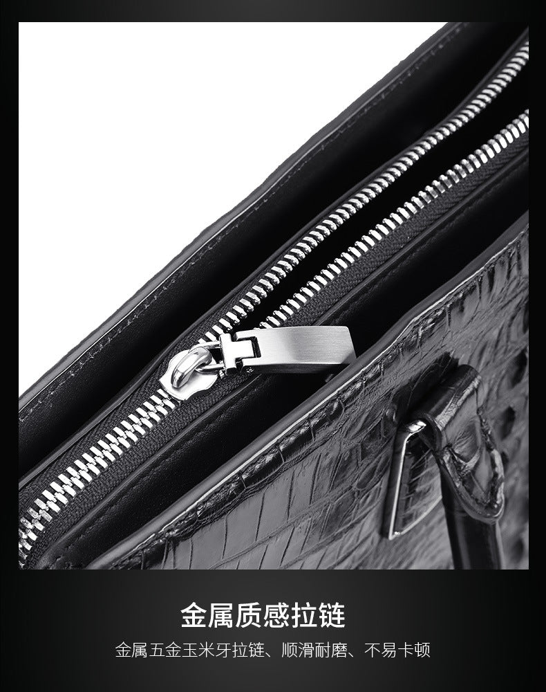 Siamese crocodile bone skin men's briefcase handbag anti-theft security lock genuine leather luxury business bag handbag
