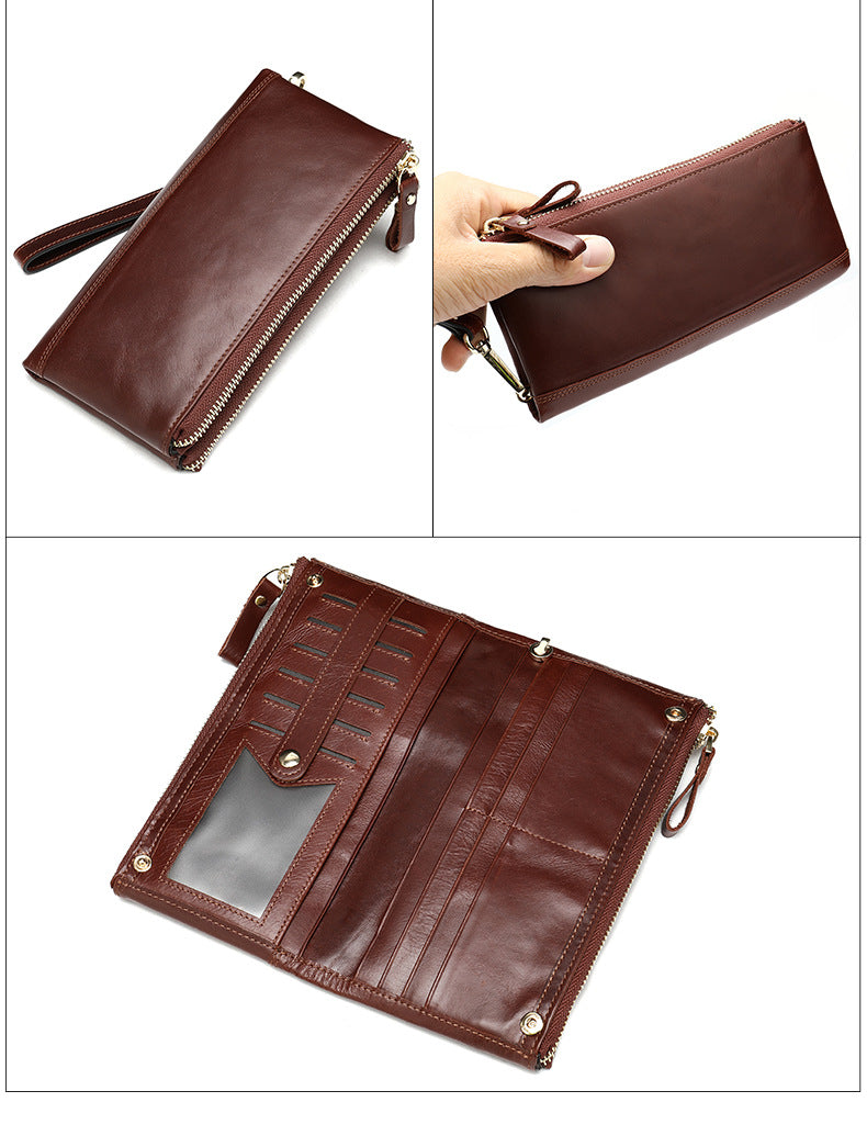 Men's long wallet made of genuine cowhide leather OL commuting large capacity zipper clutch bag
