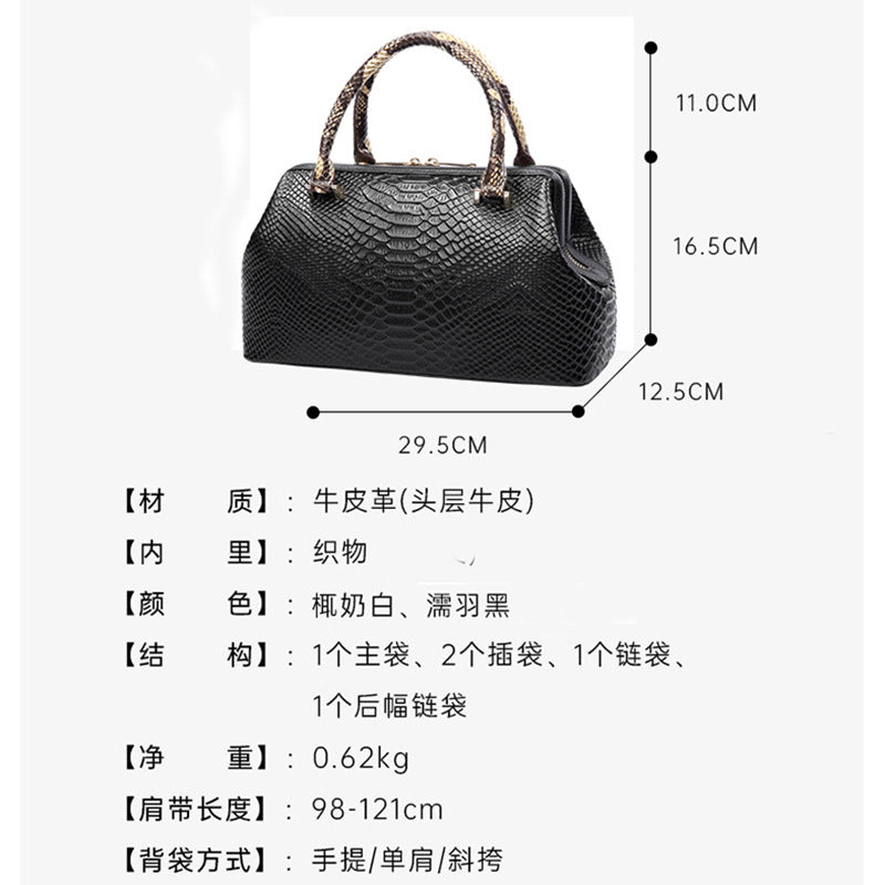 Women's Handbag Cowhide Shoulder Bag Large Capacity Genuine Leather Crossbody Ladies Bag Crocodile Pattern Commuting OL