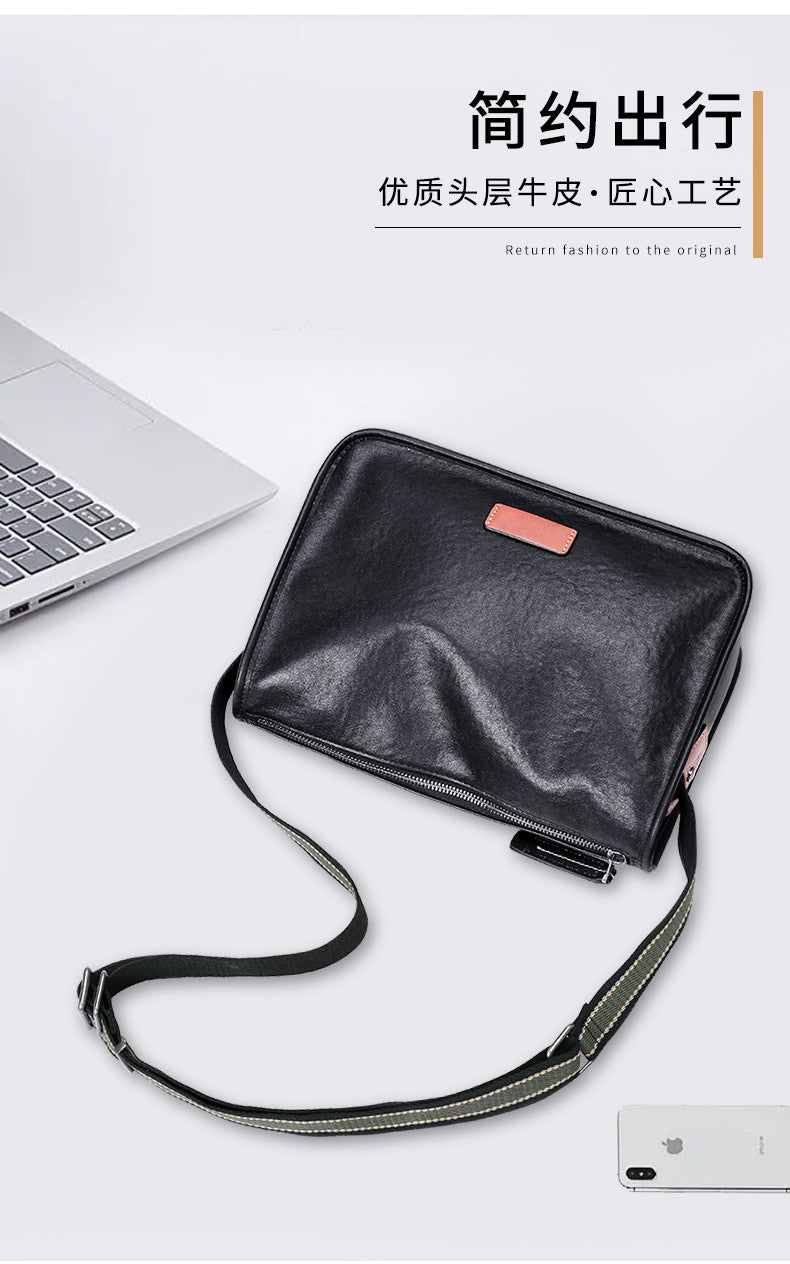Men's Shoulder Bag Genuine Cowhide Leather Fashion Casual Commuting Crossbody Bag