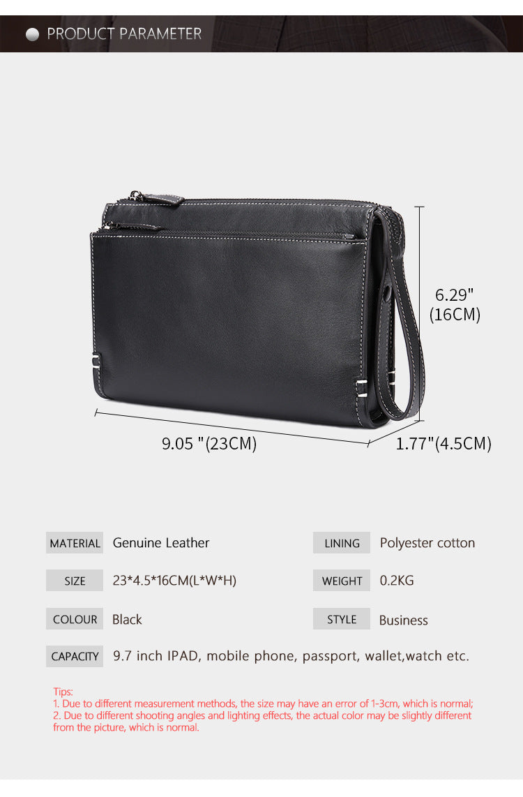 Men's clutch bag Genuine cowhide leather large capacity business casual men's handbag