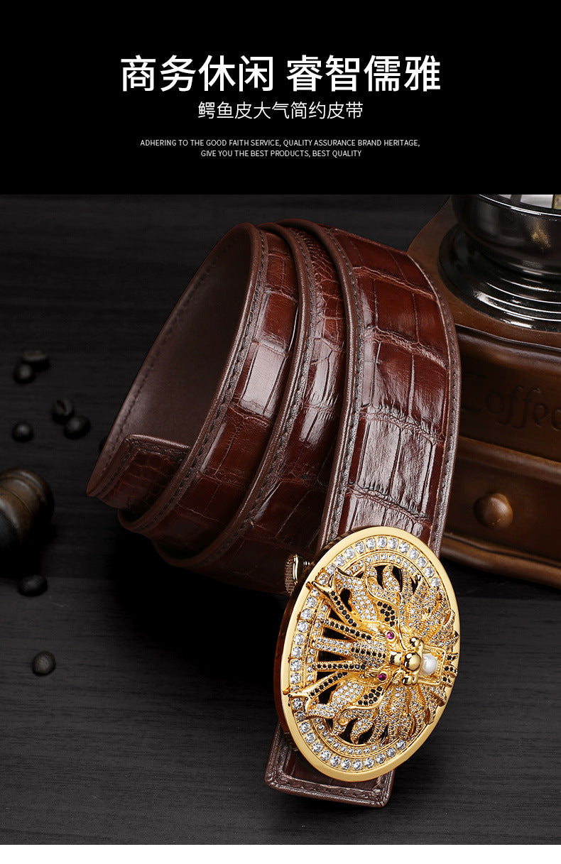 Siamese Crocodile Skin Men's Belt Genuine Leather Dragon with Smooth Buckle Fashion Casual Business Belt