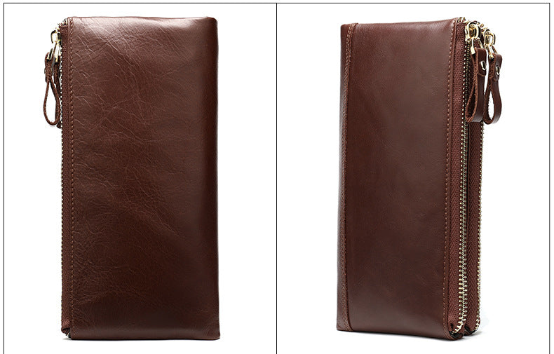 Men's long wallet made of genuine cowhide leather OL commuting large capacity zipper clutch bag