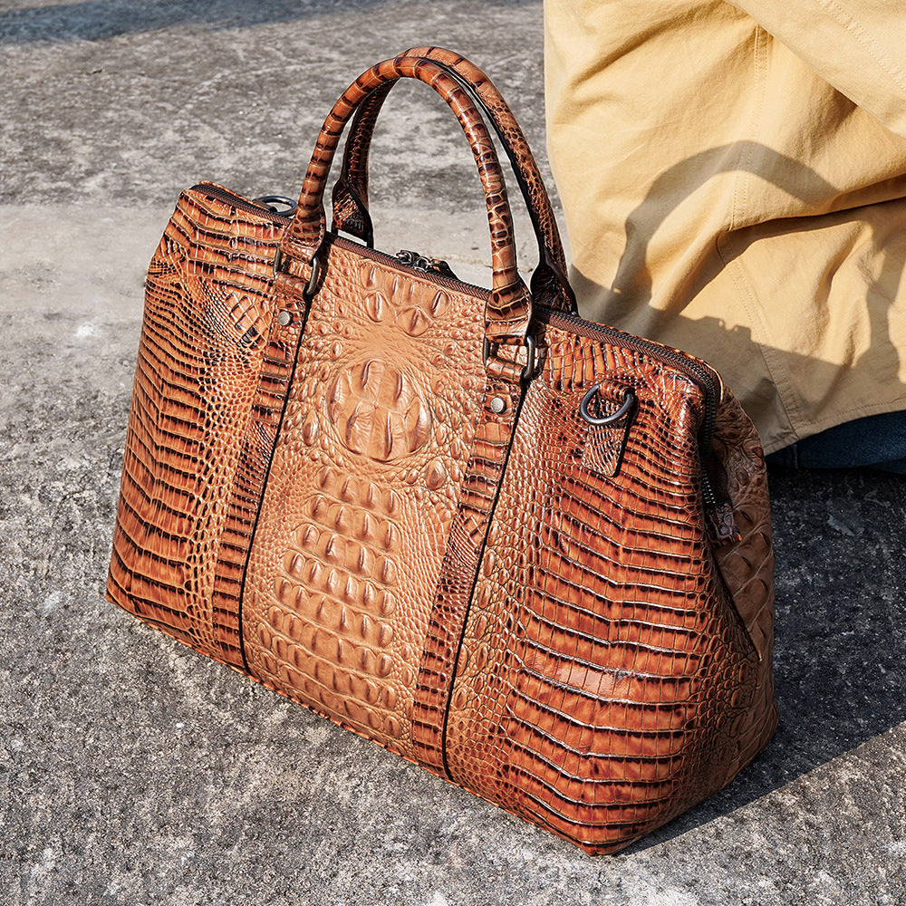 Men's Handbag Crocodile Crest Cow Leather Unisex Travel Bag Short Distance Business Luggage Bag