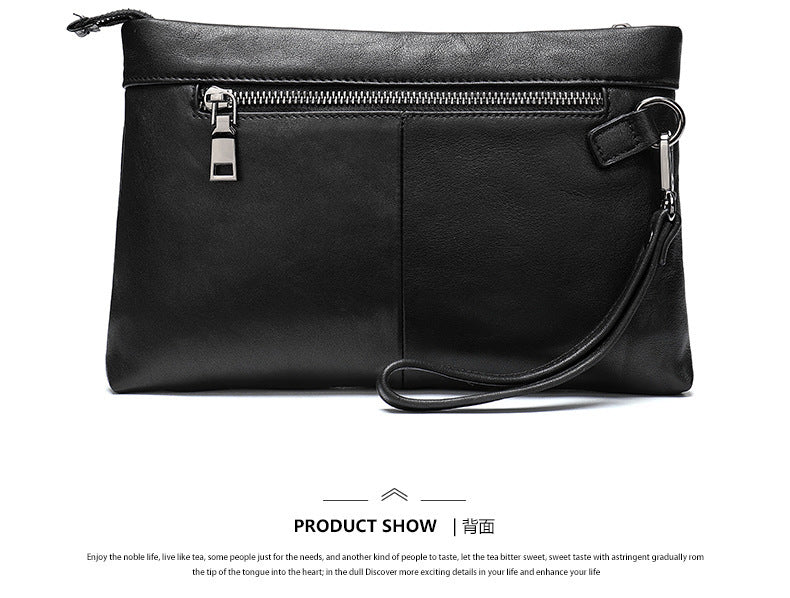 Men's Clutch Bag Genuine Cowhide Leather Vintage Large Capacity DIY Men's Wrist Bag Handbag