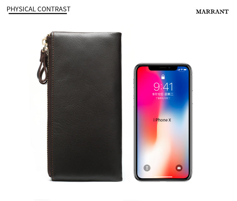 Men's long wallet made of genuine cowhide leather OL commuting large capacity zipper clutch bag