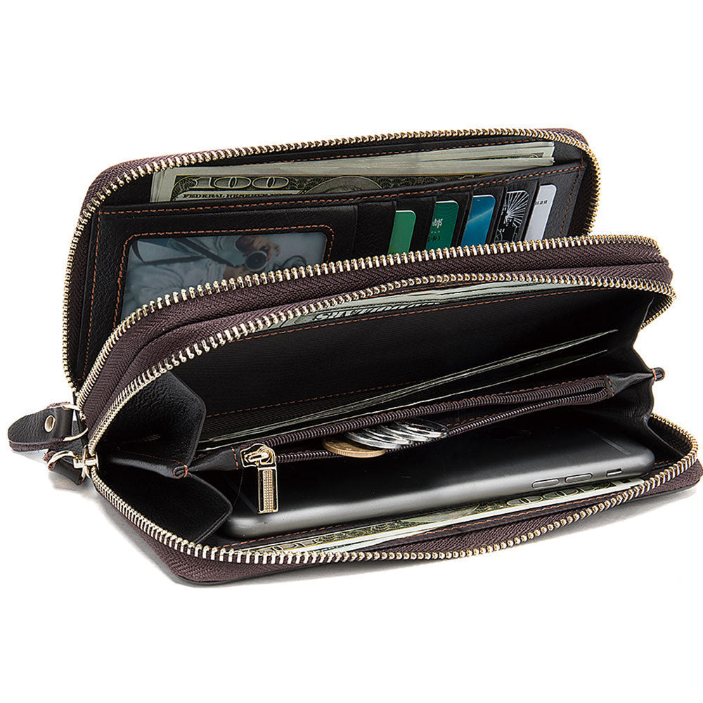 Men's long wallet double zipper card bag coin purse card holder business wallet for men