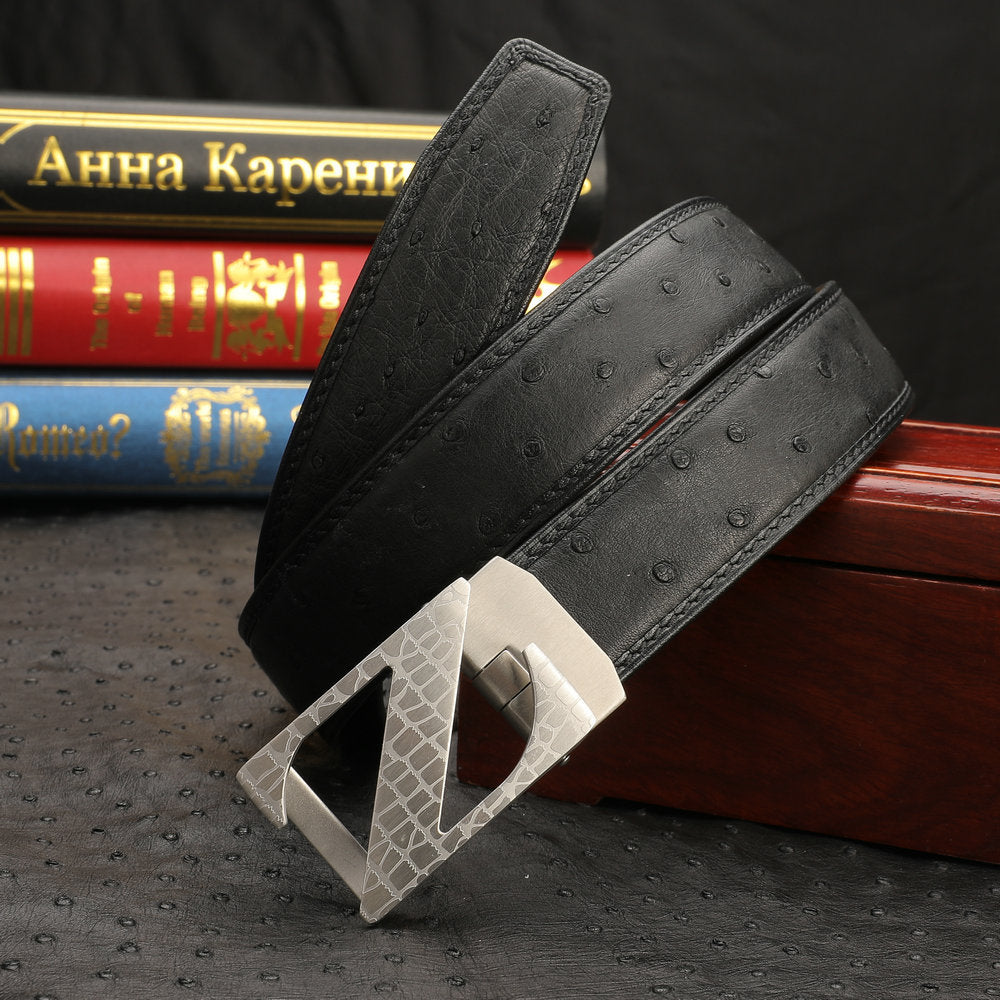New Ostrich Skin Men's Belt Genuine Leather Automatic Buckle Casual Business Width 3.4cm Men's Belt