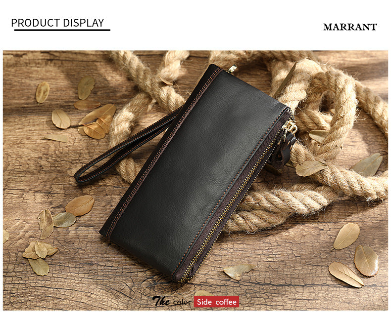Men's long wallet made of genuine cowhide leather OL commuting large capacity zipper clutch bag