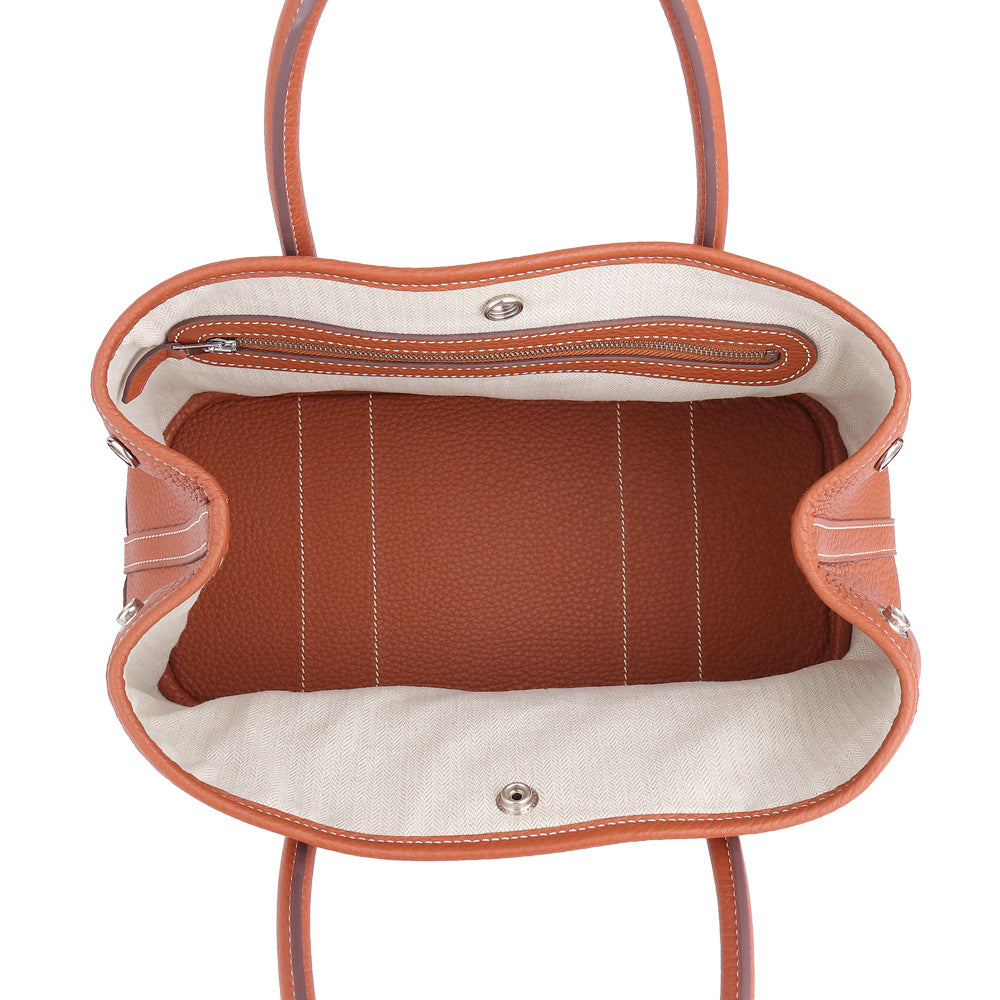 Large capacity hand-stitched wax thread cowhide women's handbag street trend leather tote bag