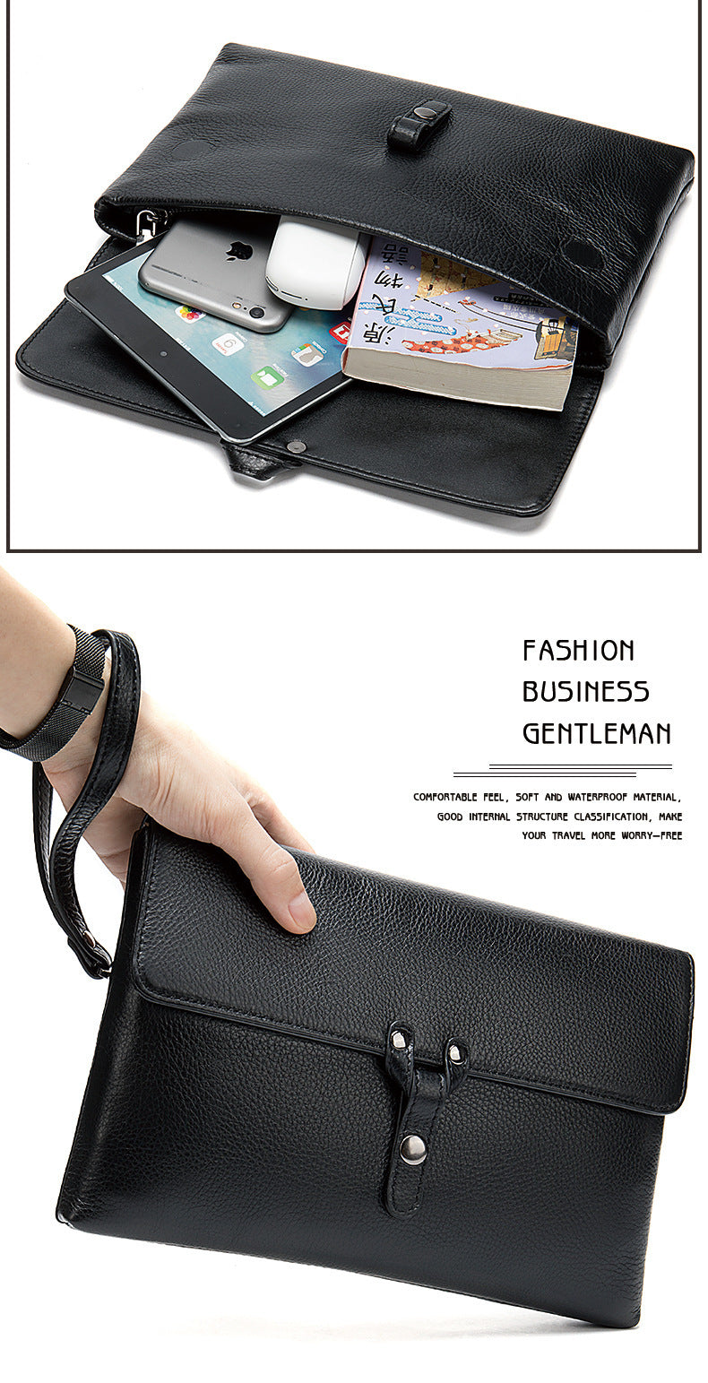 Men's Clutch Bag Cowskin Business Large Capacity Handbag for Men