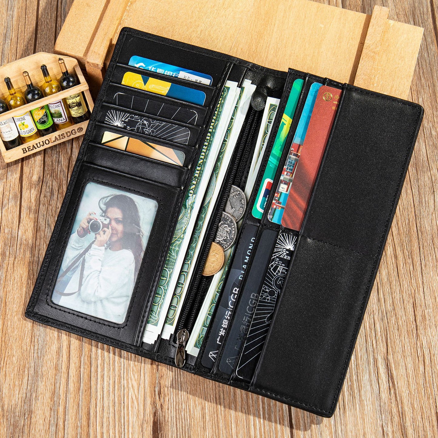 Men's long wallet, tanned leather, high quality coin purse, birthday gift, wallet for men