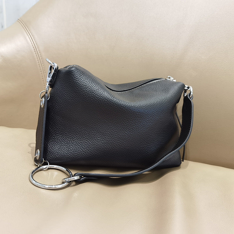 Cowhide women's tote bag fashionable casual large capacity simple European and American retro one shoulder square type bag
