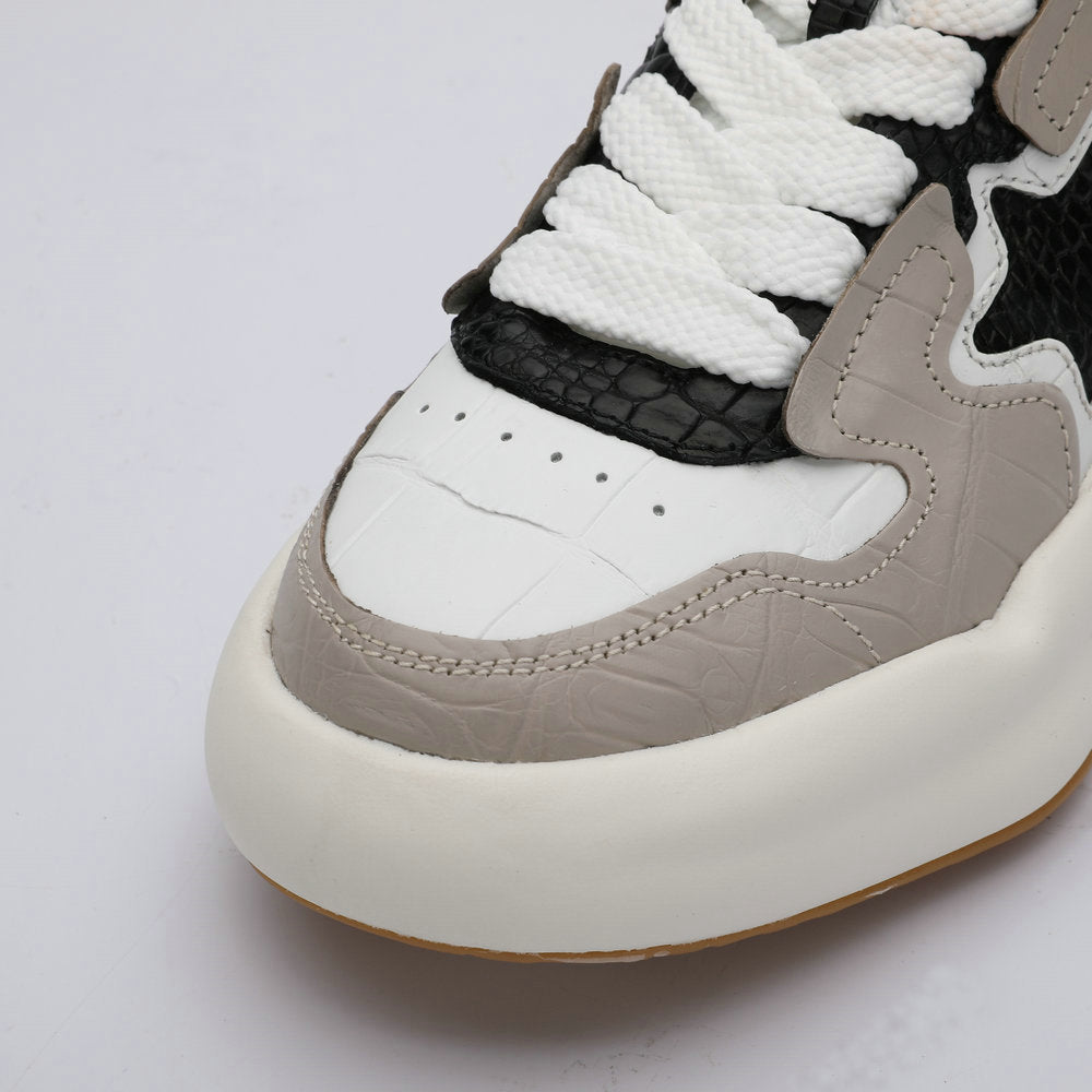 Men's Crocodile Belly Skin Casual Shoes, Genuine Leather, Fashion, Thick Sole, Anti-Slip Sneakers, Men's Sports Shoes