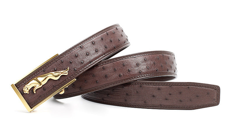 Ostrich skin men's belt genuine leather business casual automatic buckle width 3.4cm high quality male belt