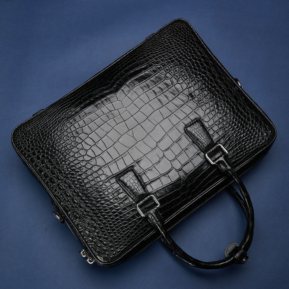 Siamese Crocodile Skin Genuine Leather Men's Briefcase Handbag Casual Business Trip Commuting Business Bag Office Bag File Bag Handbag