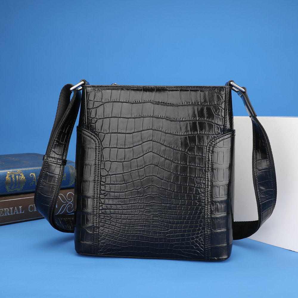 Men's Shoulder Bag Crocodile Skin Genuine Leather Business Casual Outdoor Office Crossbody Bag